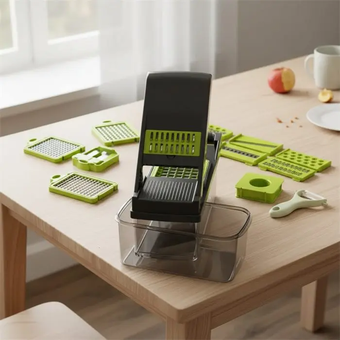 Todas las piezas del kit sobre la mesa de una cocina